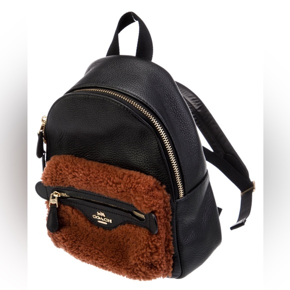 SOLD………..Coach Black Leather Mini Backpack with Brown Shearling EUC - Picture 2 of 15
